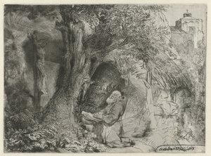 Sint Franciscus onder een boom, biddend door Rembrandt van Rijn