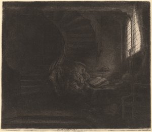 Sint Hiëronymus in een donkere kamer