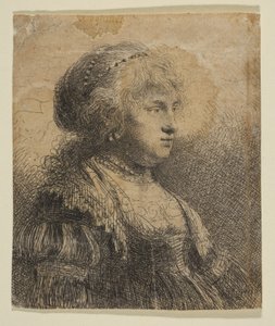 Saskia met parels in haar haar, 1634