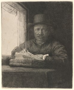 Zelfportret Tekenen bij een Raam door Rembrandt van Rijn