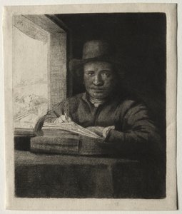Zelfportret Tekenen bij een Raam door Rembrandt van Rijn
