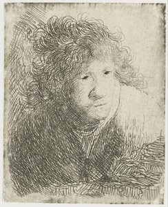Zelfportret, Voorovergebogen, Luisterend door Rembrandt van Rijn