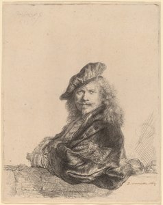 Zelfportret Leunend op een Stenen Vensterbank door Rembrandt van Rijn