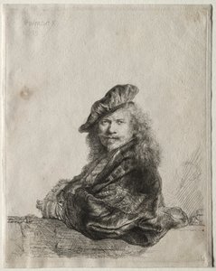 Zelfportret Leunend op een Stenen Vensterbank door Rembrandt van Rijn