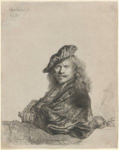 Zelfportret, leunend op een stenen vensterbank door Rembrandt van Rijn