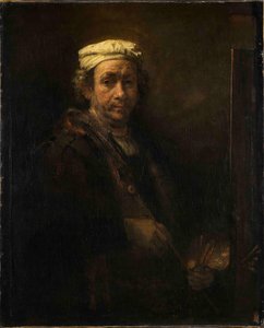 Zelfportret aan de ezel door Rembrandt van Rijn