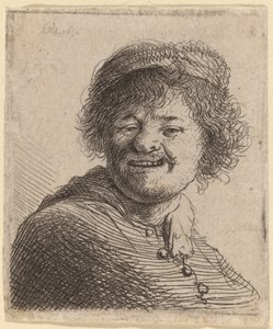Zelfportret met een Pet: Lachend door Rembrandt van Rijn