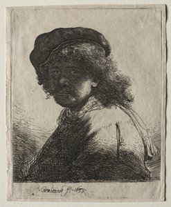 Zelfportret met een muts en sjaal met donker gezicht: Buste
