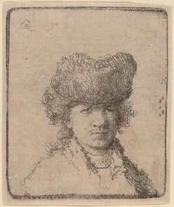 Zelfportret met bontmuts door Rembrandt van Rijn