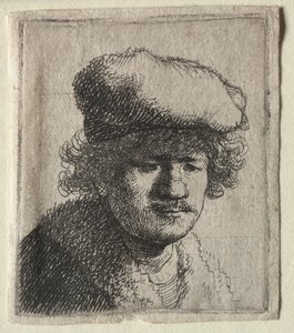Zelfportret met naar voren getrokken pet, ca. 1631