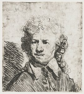 Zelfportret, blootshoofds (detail) door Rembrandt van Rijn