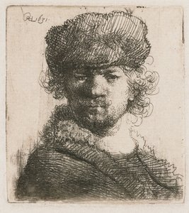 Zelfportret met een zware bontmuts door Rembrandt van Rijn