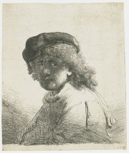 Zelfportret met een pet en sjaal met het gezicht donker: buste