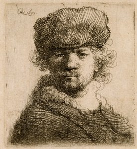 Zelfportret in een zware bontmuts: buste, 1631 door Rembrandt van Rijn
