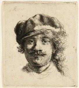 Zelfportret met een Zachte Muts: Volledig Gezicht, Alleen Hoofd, ca. 1634