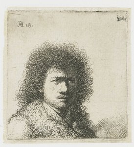 Zelfportret met wild haar: buste