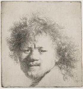 Zelfportret met lang, wild haar: alleen hoofd door Rembrandt van Rijn
