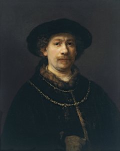 Zelfportret met baret en twee gouden kettingen, ca. 1642 door Rembrandt van Rijn