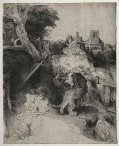 St. Hiëronymus Lezend in een Italiaans Landschap door Rembrandt van Rijn