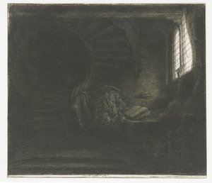 Sint Hiëronymus in een donkere kamer door Rembrandt van Rijn