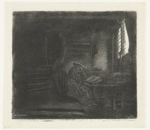 Heilige Hieronymus in een donkere kamer door Rembrandt van Rijn