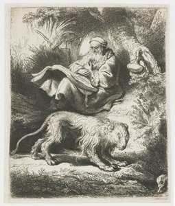 Sint Hiëronymus lezend door Rembrandt van Rijn