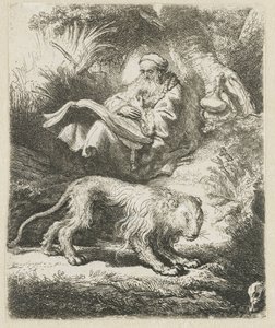 Sint Hiëronymus lezend door Rembrandt van Rijn