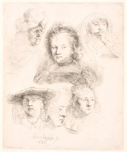 Studies van het hoofd van Saskia en anderen door Rembrandt van Rijn
