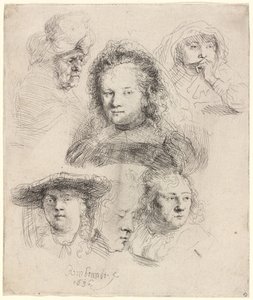 Studies van het Hoofd van Saskia en Anderen door Rembrandt van Rijn