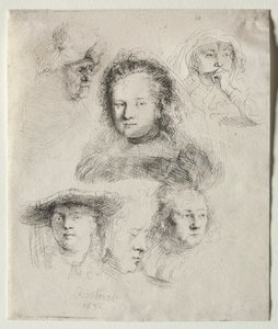 Studies van het Hoofd van Saskia en Anderen door Rembrandt van Rijn