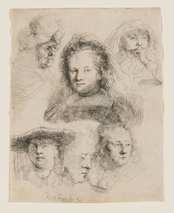 Studies naar het hoofd van Saskia en andere figuren door Rembrandt van Rijn