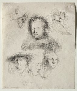 Studies van het hoofd van Saskia en anderen, 1636 door Rembrandt van Rijn