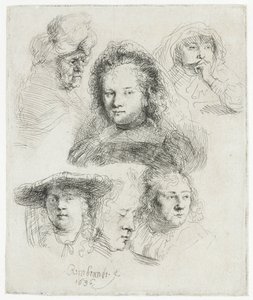 Studies van het hoofd van Saskia en anderen door Rembrandt van Rijn