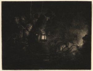 De aanbidding van de herders: een nachtstuk door Rembrandt van Rijn