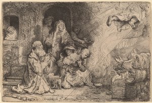 De engel vertrekt uit de familie van Tobias door Rembrandt van Rijn