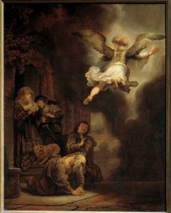 De aartsengel Gabriël verlaat de familie van Tobias door Rembrandt van Rijn