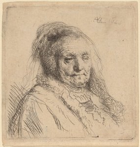 Het hoofd en de buste van de moeder van de kunstenaar door Rembrandt van Rijn