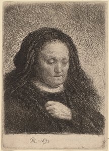De Moeder van de Kunstenaar met Haar Hand op Haar Borst door Rembrandt van Rijn