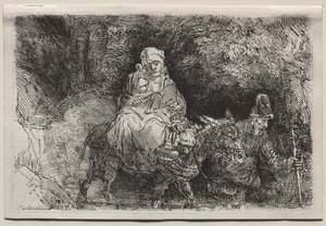 De vlucht naar Egypte: Een beek oversteken, 1654 door Rembrandt van Rijn