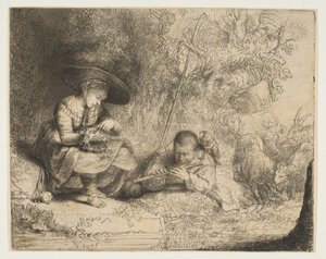 De fluitspeler, 1642 door Rembrandt van Rijn