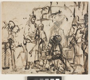 De ontmoeting van Christus met Martha en Maria na de dood van Lazarus, ca. 1662-65 door Rembrandt van Rijn