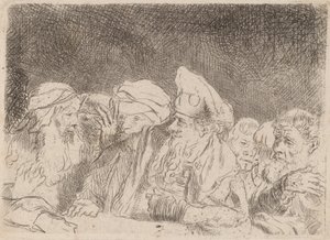De Farizeeën Debatteren (fragment uit de Honderd Guilder Print) door Rembrandt van Rijn