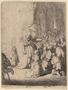 De Presentatie in de Tempel met de Engel: Kleine Plaat door Rembrandt van Rijn