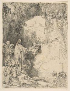 De opwekking van Lazarus, kleine plaat door Rembrandt van Rijn