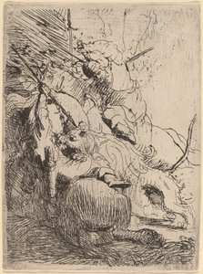 De kleine leeuwenjacht (met één leeuw) door Rembrandt van Rijn