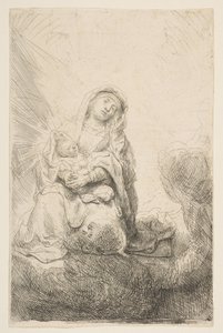 De Maagd en het Kind in de wolken door Rembrandt van Rijn