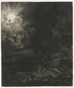 De engel verschijnt aan de herders door Rembrandt van Rijn