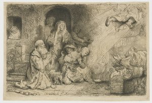 De engel vertrekt van de familie van Tobias door Rembrandt van Rijn