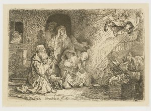 De engel vertrekt van de familie van Tobias door Rembrandt van Rijn