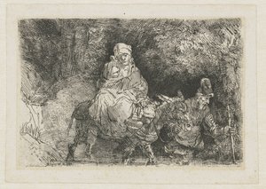 De vlucht naar Egypte over een beek door Rembrandt van Rijn